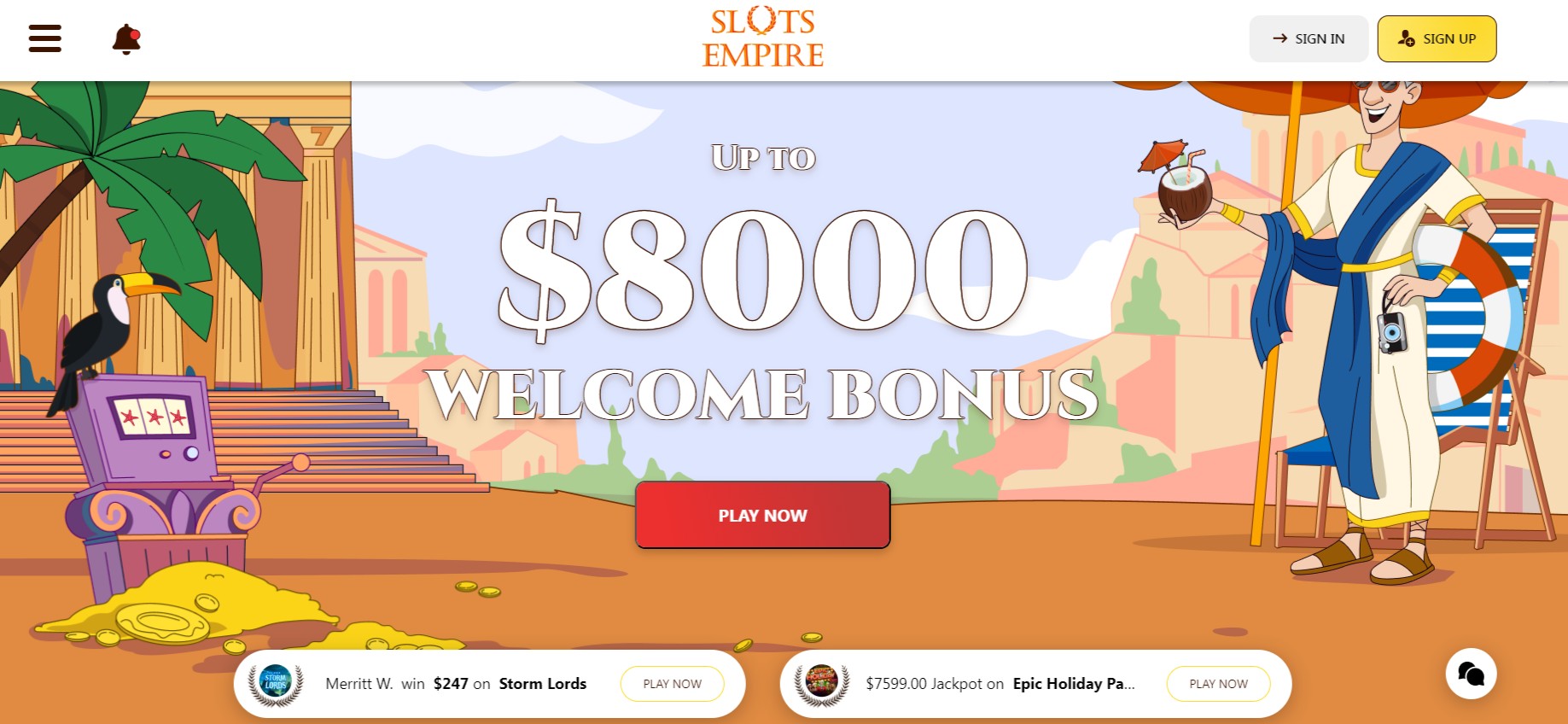 Slots empire casino homepage screenshot
